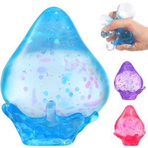 Glitter Water Drop Squishy,Sugar Squishies Rain Drop,Stress Relief Fidget Squeeze Toy (Blue)