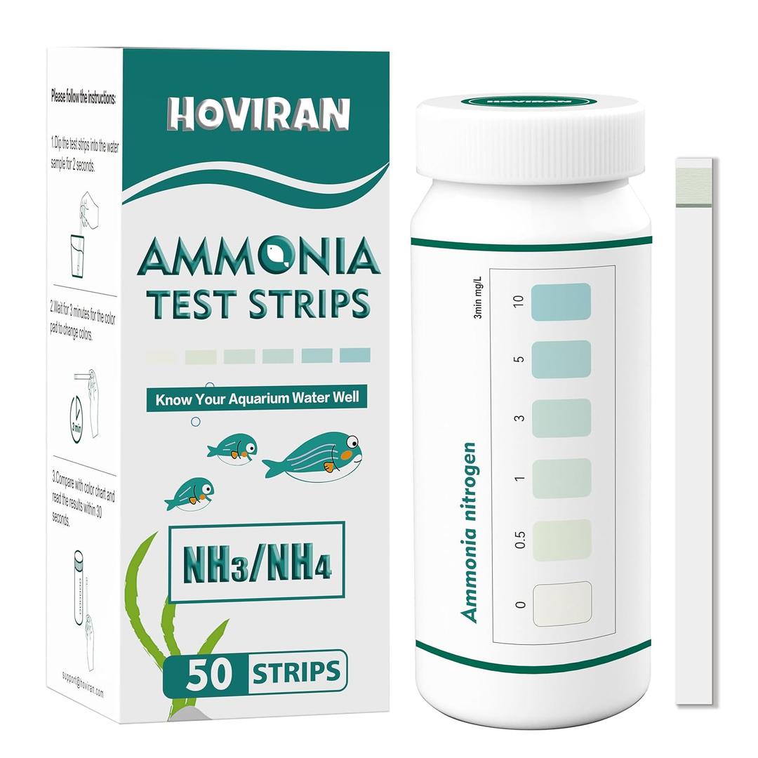 Ammonia Test Strips for Fish Tank, Ammonia Aquarium Test Strips for Saltwater & Freshwater Aquariums & Ponds, 50 Count Aquarium Water Test Kit