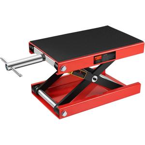 Motorcycle Scissor Jack - 1100LBS Heavy Duty Motorcycle Lift with Safety Lock Pin & Non-Slip Saddle, Manual Crank Handle, 3.7"-18.7" Lift Range for Dirt Bike Stand, Cruiser & ATV Garage Repair (Wide Deck, Red)