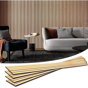 Art3d 4-Piece Wood Slat Acoustic Panels for Stylish Decor and Noise Reduction, 3D Textured Panel for Ceiling and Wall, Oak