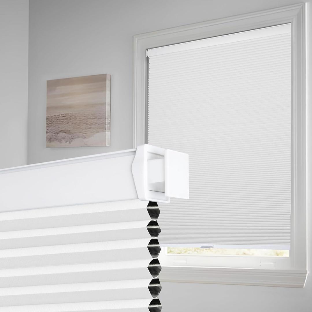 Homedemo Cordless Cellular Shades, No Tools No Drill Blackout Honeycomb Shades Pleated Blinds for Windows, White 24" W x 36" H