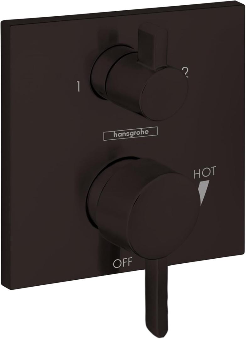 hansgrohe Ecostat Modern Pressure Balance Shower Valve Trim with Diverter in Matte Black, 15862671
