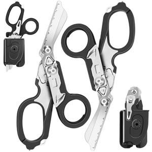 Lenporl Foldable Trauma Shears with Compatible Holster, Emergency Shears with Strap Cutter and Glass Breaker for Outdoor Camping Emergency Scissors Tools Black