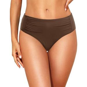 Talisea Women Full Coverage Bikini Bottoms - Mid Rise Bathing Suit Ruched Swim Bottom Swimsuit Swimwear, S