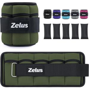 ZELUS 1 Pair Adjustable Ankle Weights, 10 lb Modularized Leg Weight Straps for Women Men, Weighted Ankle Weight Set with Removable Sandbags, 1-5 lb per Ankle Strap for Gym Yoga Jogging Walking, Green