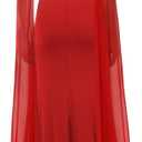 MAYFASEY Women's Sexy Elegant Long Sleeve High Split Mesh Ruched Formal Long Evening Party Maxi Dress with Cape (Red, M)