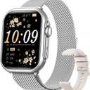 1.83" HD Smart Watch, 30 Days Battery Life, Sleep/Heart Rate/SpO2/Blood Pressure Monitor, Calls/Messages/Notifications, 5ATM 110+ Sports Modes Fitness Tracker Watch, for Women & Men/ Android & iPhone (Silver-Beige)