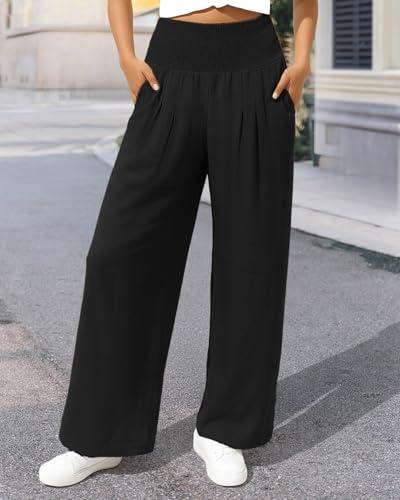 Women Long Pants Wide Leg High Waist Lounge Beach Travel Vacation Outfits Dark Black XL