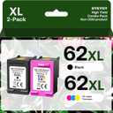 62XL Ink Cartridge Combo Pack Black & Color Replacement for HP 62 XL, 62XL Remanufactured Ink Work with Envy 5540 Series
