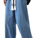 PRIJOUHE Relaxed Fit Jeans for Men Straight Leg Baggy Jeans Hip Hop Elastic Waist Denim Pants with Drawstring (S, 84-dark Blue)