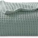 Bedsure 100% Cotton Throw Blanket for Couch 50x70 inches - Cooling Breathable and Soft for Summer, Waffle Weave Throw Blanket for Office, Sage Green