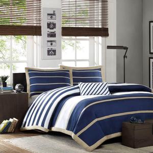 CinchFit American Made V Berth - Navy & Khaki Stripe 4 Piece Boat Duvet Cover Set - Duvet Cover, 2 Shams, 1 Accent Pillow (Universal V Berth)