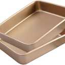 2 Pack Baking Sheet Pans, Deep Size Baking Pan Nonstick Cookie Sheet Brownie Cake Pan Bread Pan Toaster Oven Tray Bakeware, 8.6 x 6.6 x 1.7 Inches