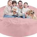 7FT Bean Bag Chair, Large Bean Bag Chairs with Memory Foam Filled, Fluffy Beanbag Sofa with Dutch Velvet Cover, Round BeanBag Chairs for Living Room, Playroom - Light Pink (7FT- 72"x72"x18")