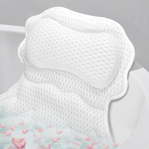 SetSail Bath Pillow, Relaxing Bath Pillows for Tub Neck and Back Support Soft 4D Breathable Air Mesh Ergonomic Bathtub Pillow with 6 Strong Suction Cups and Hook Luxury Bathroom Accessories, White