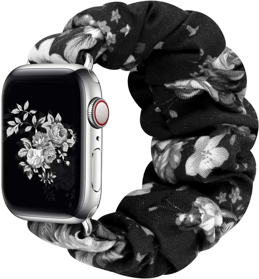 Greatfine Compatible for Apple Watch Band Scrunchie 38mm 40mm 42mm 44mm, Soft Elastic Strap Watch Bands, With iWatch Series 6 SE 5 4 3 2 1, S L Printing Replacement Wristband for Women Men(38/ 40mm-S)