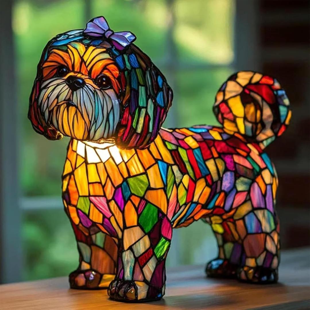 Dog lamp, Dog Series Resin Ornaments LED Night Light Art Animal Statue Creative Home Desktop Decoration (Shih Tzu)
