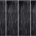4 Pcs Foil Fringe Curtains Backdrop Metallic Tinsel Streamers Photo Booth Backdrops Door Fringe Curtains for Wedding Birthday Halloween Christmas Disco Party Decorations (Matt Gold, Matt Black)