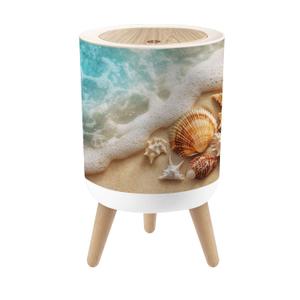 Small Trash Can with Lid Starfish Seashell Summer Beach sea Water Summer Summer time 1.8 Gallon Dog Proof Trash Can Round Garbage Can Waste Bin Wastebasket for Bathroom Bedroom Living Room