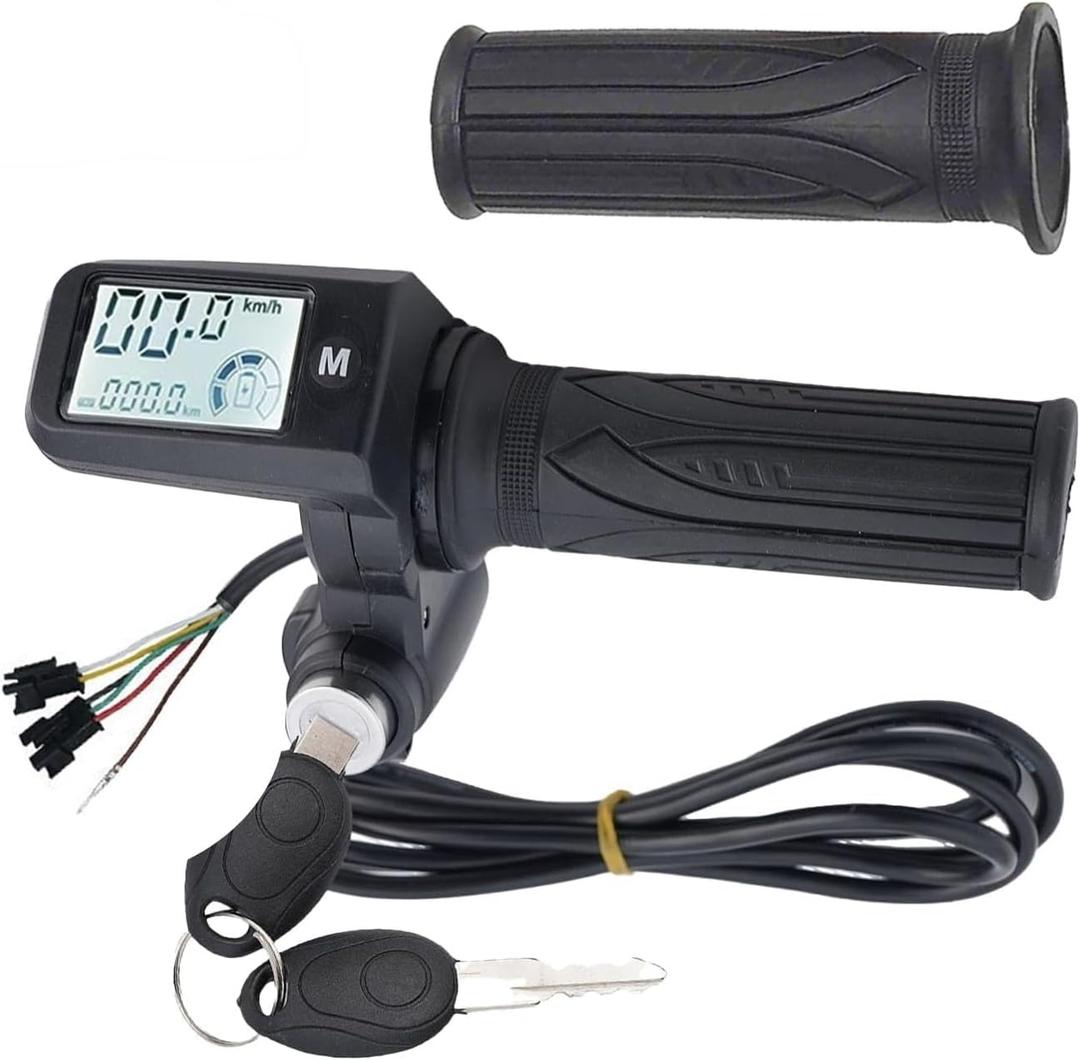 Full Twist Throttle, 6 Pin EBike Throttle 36V/48/60V, with LCD Speed Display, Key Switch, Electric Scooter Twist Grip for E-Bike, Motorcycle