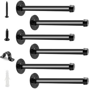 6 Pack Pipe Shelf Brackets 8 Inch, Industrial Iron Pipe Floating Shelves Bracket Heavy Duty Metal Shelving Brackets for DIY Shelves