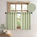 MIULEE Sage Green Kitchen Curtains 30 Inch Length 2 Panels, Soft Thick Linen Textured Semi Sheer Light Filtering Short Cafe Tier Curtains for Small Half Window Bathroom Laundry Back Tab Rod Pocket