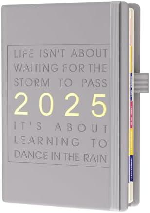 2025 Planner - Hourly Schedule Daily Planner - To Do List Planner with Monthly Tabs and Pen Loop - 100 GSM Paper - Hardcover - Faux Leather - 5.7" x 8.3" - Grey