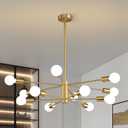 KAISITE Modern Sputnik Chandelier Ceiling Light Fixture 12-Light Gold Chandelier for Dining Room Over Table Height Adjustable Mid Century Industrial Chandelier for Kithchen Living Room Entryway