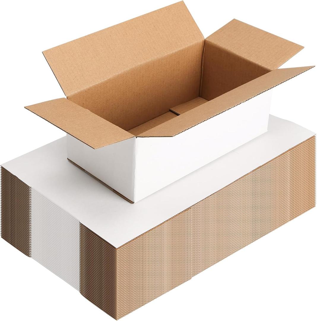 EXYGLO 40 Pack 8x4x3 Shipping Boxes for Small Business, White Corrugated Cardboard Box for Packaging, Moving, Mailing, and Storing