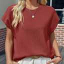 Saodimallsu Womens Cap Sleeve Sweater Top Summer Crew Neck Trendy Going Out Loose Knit Shirt (Red)