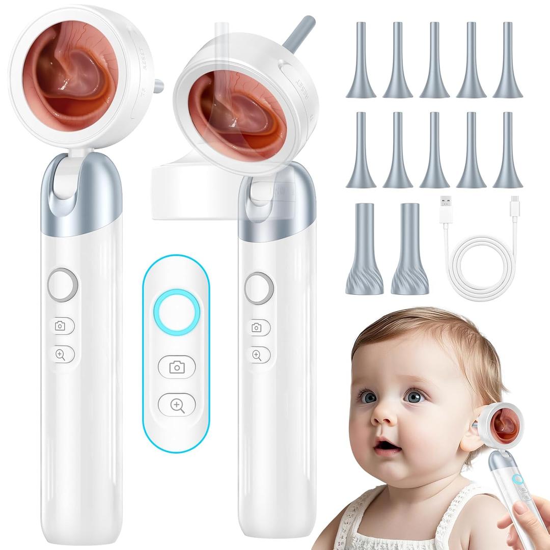 Wireless Ear Otoscope with 1080P HD Camera and 4 LED Lights, 1.38" IPS Display Ear Camera, Ear Scope with Foldable Inspection Head, Good Aid for Earwax Removal, Safe for Kids, Adults, Pets (white)