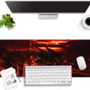 knseva. Large Gaming Mouse Pad with Stitched Edges, Dragon's Lair The Crimson Inferno, Anti-Slip Rubber Base & Smooth Fabric Surface XXL Extended Desk Mat
