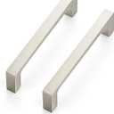 Ravinte 5 Pack Solid 4 Inch Square Cabinet Handles - Brushed Nickel Drawer Pulls - Kitchen Hardware (4" Hole Center)