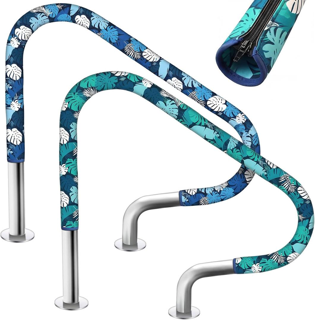 2 Pcs Pool Railing Covers 8 ft Slip Resistant Monstera Leaf Zip Style