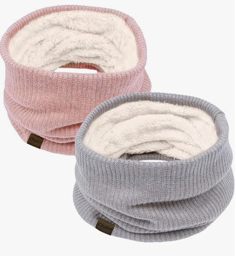 Chalier 3 Pack Neck Warmer for Women Cold Weather Knit Winter Scarf Thick Infinity Neck Gaiter for Men Women (Pink, Gray, White)