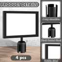 Kigley 4 Pack Stanchion Sign Holder Horizontal Double Sided Frame with Cover Landscape Display for 8.5 x 11 Inch Paper Size Stanchion Post Top Crowd Control Queue Barrier (Black)