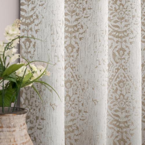 Taupe Geometric Curtains 84 Inches Long for Living Room 2 Panels 50% Blackout Window Design Moroccan Damask Patterned Neutral Contemporary Curtains for Dining Room Bedroom, Grey Tan Beige/Light Brown
