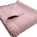 100% Cotton Frilled Bed Coverlet, Blanket  Twin Size Bed 63 x 83 - Pigment Washed Soft & Breathable Quilted Blankets for Bed and Couch  Lightweight Bed Coverlet for All Seasons (Indy Pink)