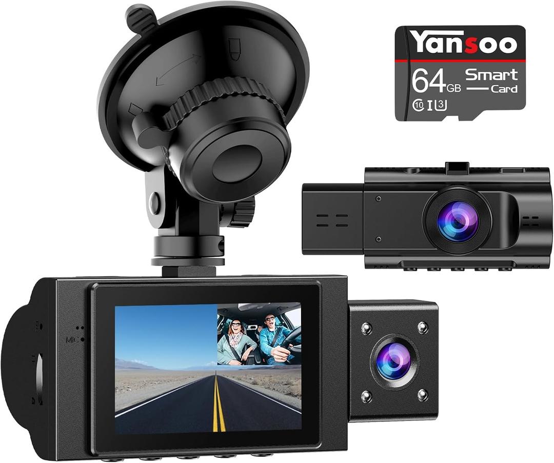 Dual Dash Cam Front and Inside with 64GB Card, FHD 1080P Dash Camera for Cars Dashcams for Cars with Infrared Night Vision Car Camera 24H Park Monitor Motion Detection G-Sensor for Taxi Uber
