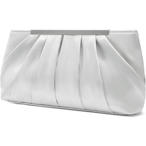 RNIEGA Clutch Purses for Women Evening Bag Elegant Pleated Satin Formal Handbag Simple Classy Purse (Silver)