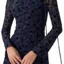 RIHOAS Women's Bodycon Mini Dress Boat Neck Long Sleeve Stretch Mesh Cocktail Wedding Guest Party Club Spring Summer Dress, Small, Blue