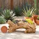 Hiceeden Artificial Driftwood Succulent Planter, Resin Tree Stump Sculpture Rustic Cactus Flower Pot for Herb, Strawberry, Small Plants, Natural Color Drainage Hole, 14.6" L x 4.3" W x 5.1" H