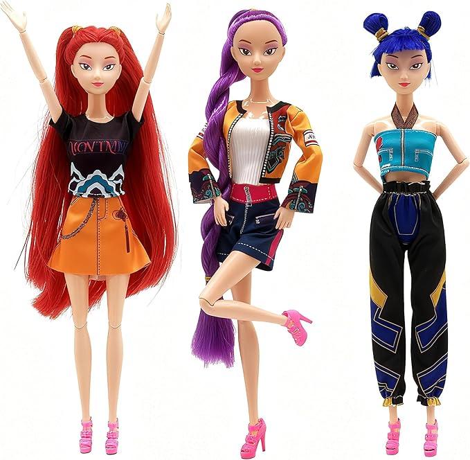 3-Pack Demon Hunters Toys, Demon Hunters Dolls Set, 11.5-inch Poseable Dolls with Movable Joints, Collectible Model Toys for Fans and Kids Game Gift