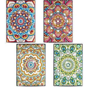 Fulmoon 4 Pcs Diamond Painting Notebook Kits 5.8 x 8.3 Inch DIY Art Cover Notebook Crystal Journal Sketchbook Notepad for Men Women Birthday Crafts Gift Drawing Painting(Mandala Style)
