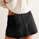 IWD Denim Mini Skirt for Women Low Waisted Jean Micro Skort with Shorts Stretch Casual Jean Skirt (Black, S)