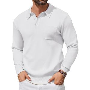 COOFANDY Mens Long Sleeve Polo Sweater Knit Polo Casual Heavyweight Thermal Pullover Sweater with Pocket (X-Large, White)