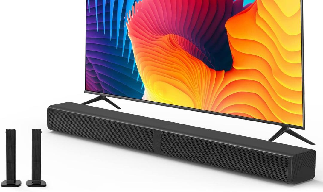 Puxinat 2 in 1 Separable Sound Bar for Smart TV, 2.2 Channel 32Inch Bluetooth 5.0 TV Speaker for Surround Sound System, Built-in Dual Subwoofer, Bass Adjustable, Remote Control Included(Sound Bar)