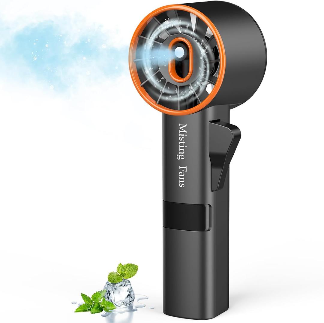 Ausic Portable Handheld Misting Fan, Turbo Fans with Mist, High-Speed, 3 Speeds Personal Small Water Spray Fan, Outdoor Cooling Rechargeable Battery Operated Fans for Kids/Travel/Makeup/Shopping (Black)