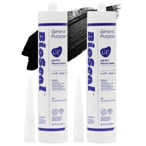 Black BioSeal 100% Silicone Sealant Caulk General Purpose, Waterproof and No Odor 10.1 Ounce Cartridge -Black 2 Set