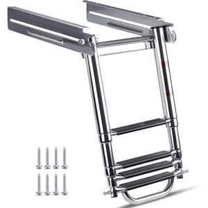 Marinebaby 3-4 Step Ladder Under Platform Slide Mount Boat Boarding Ladder, Telescoping Ladder with a Carry Handle and Mounting Screws, Press-Type Spring Latch (4 Steps)